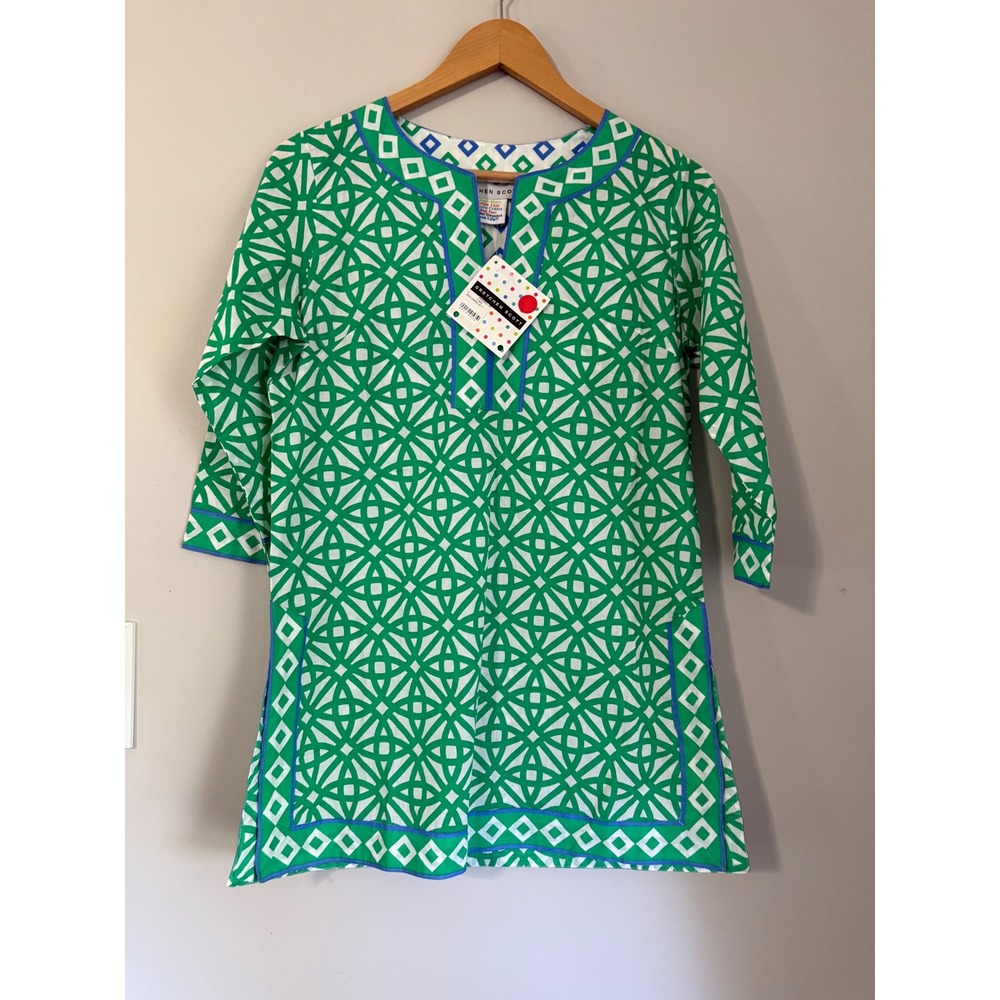Gretchen Scott Tunic XS Green NEW Pinwheel Geometric Cotton Resort Wear